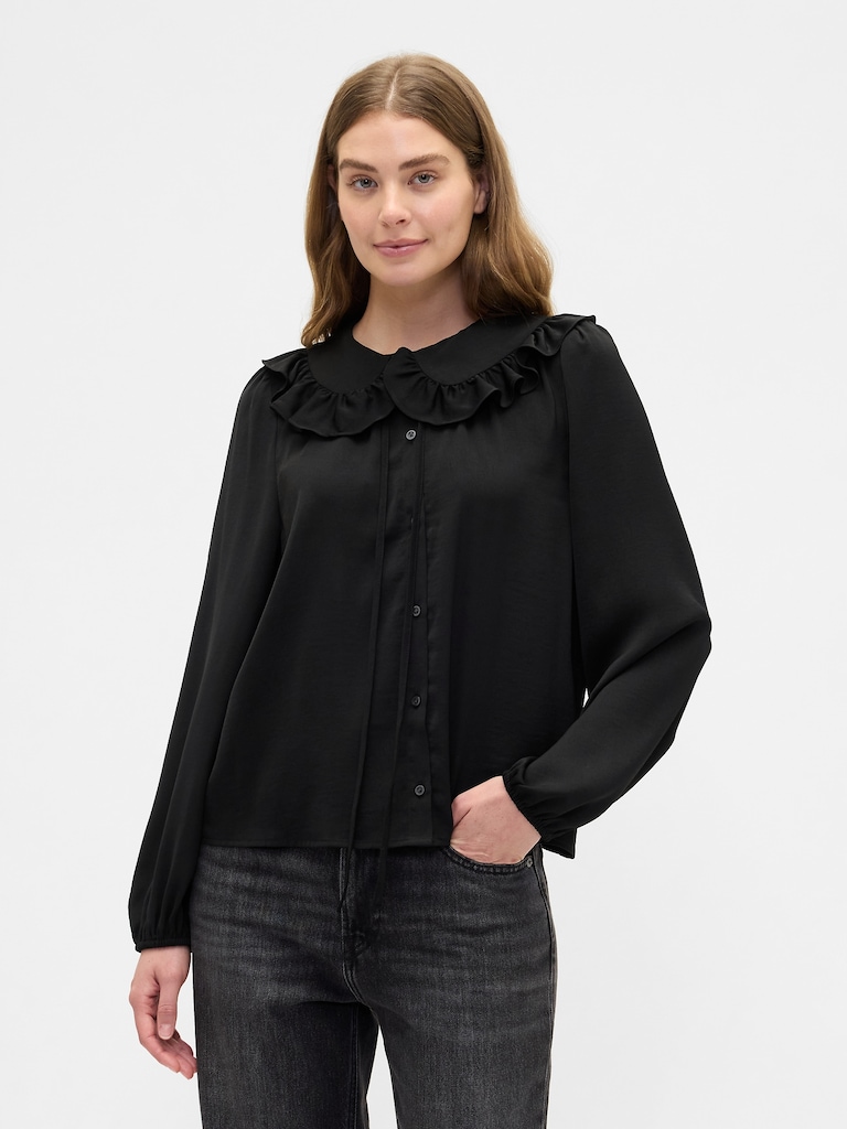 Relaxed Satin Ruffle Top