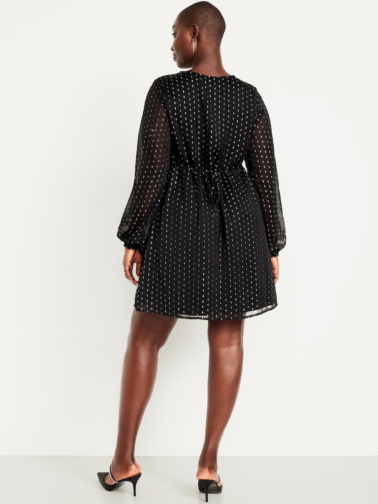 V-Neck Swiss Dot Mini Dress