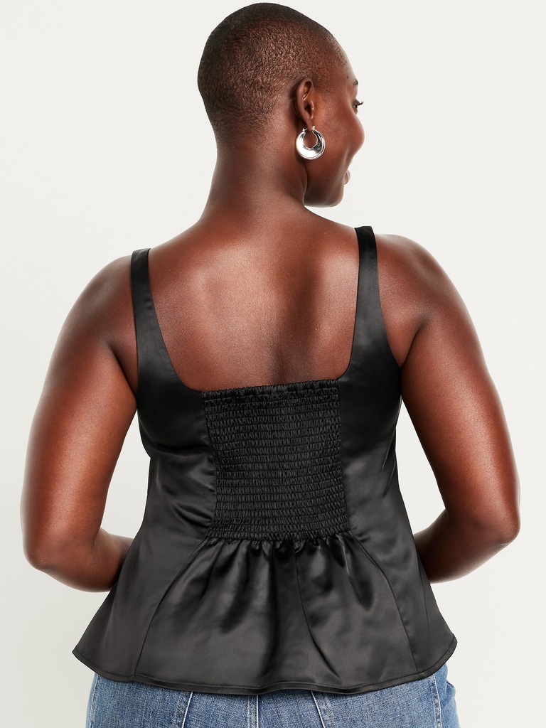 Square-Neck Satin Peplum Top
