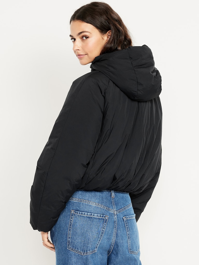 Water-Resistant Bubble-Hem Hooded Puffer Jacket