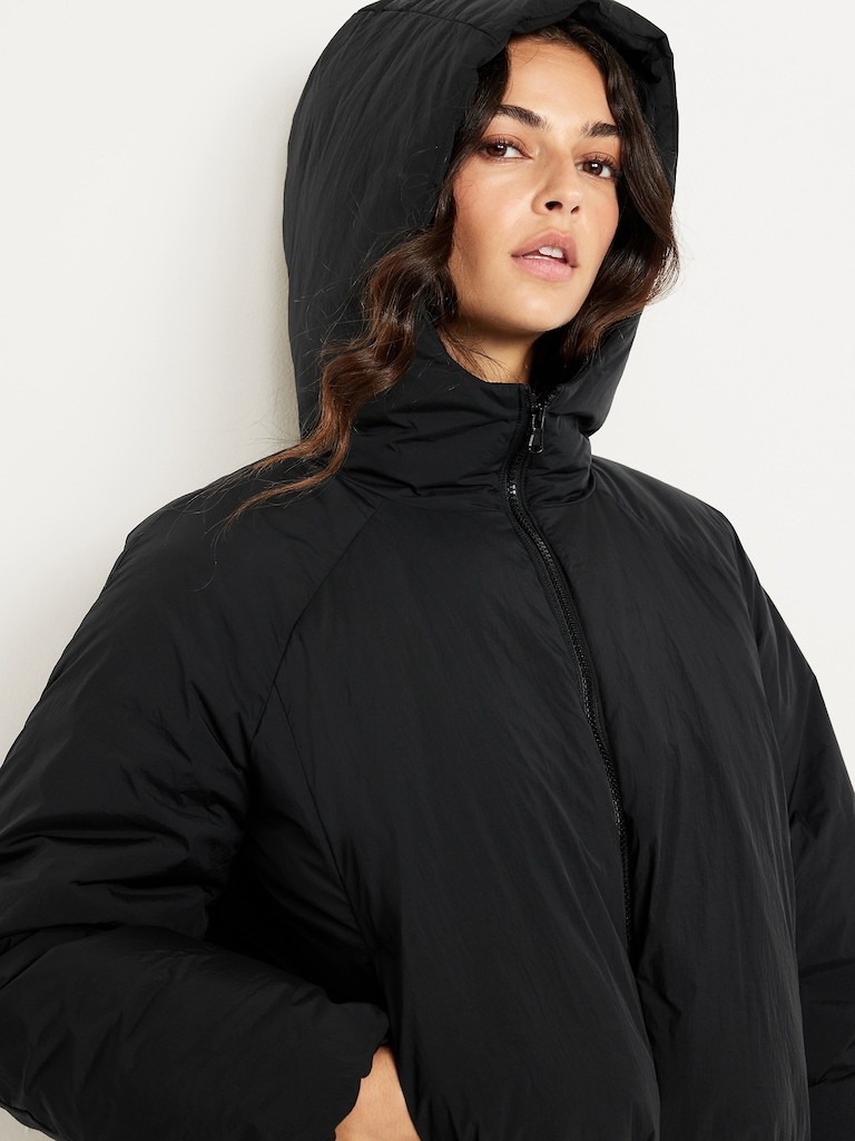 Water-Resistant Bubble-Hem Hooded Puffer Jacket