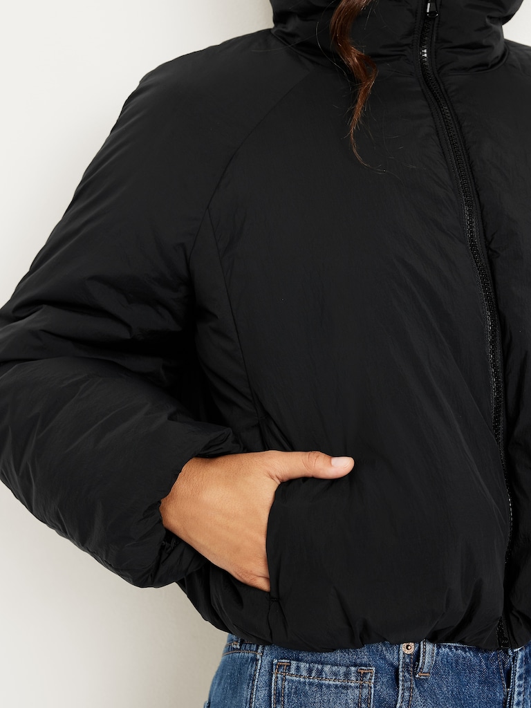 Water-Resistant Bubble-Hem Hooded Puffer Jacket