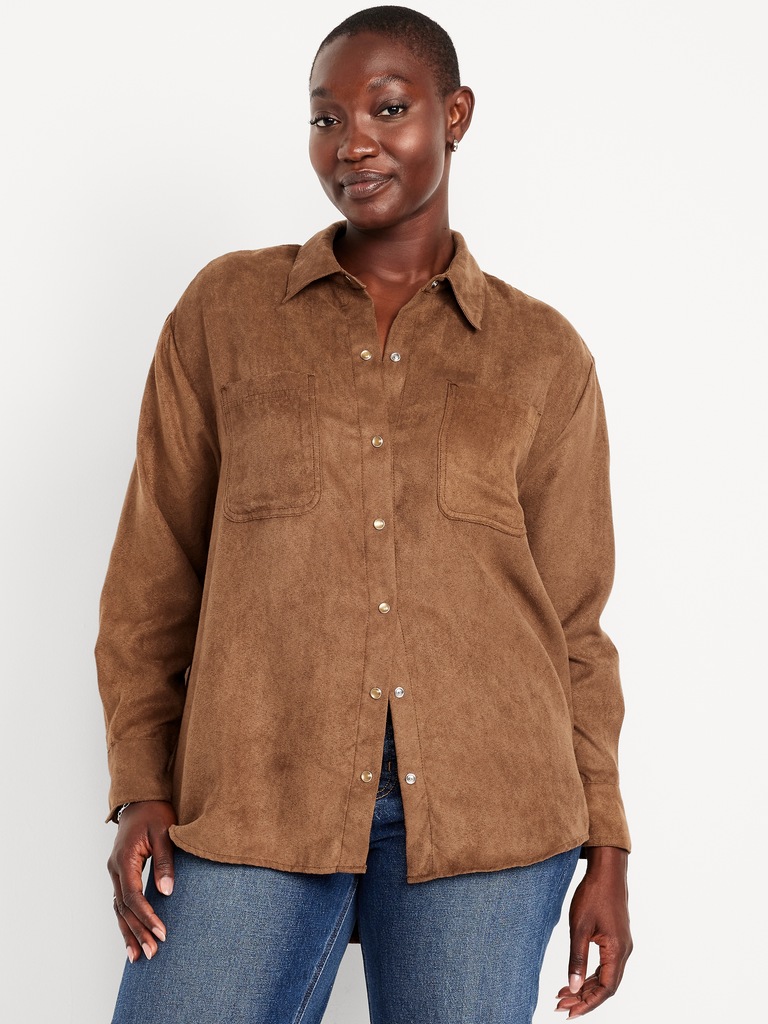 Button-Down Faux-Suede Boyfriend Shirt