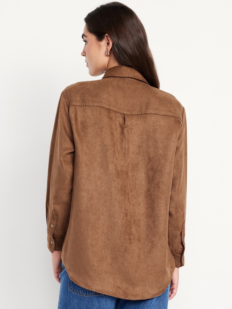 Button-Down Faux-Suede Boyfriend Shirt