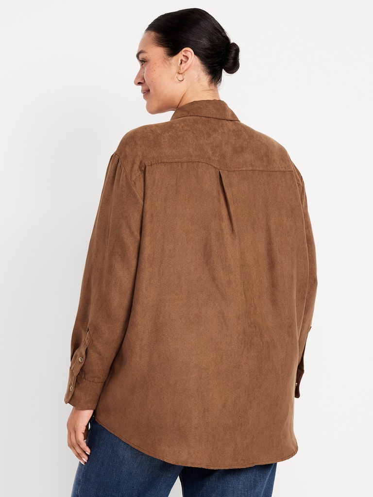 Button-Down Faux-Suede Boyfriend Shirt