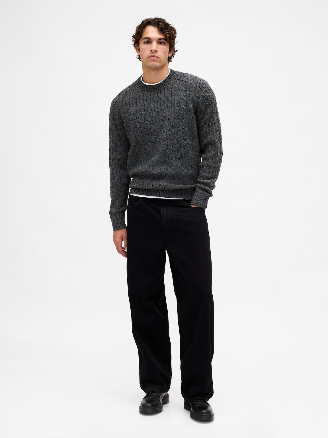 Merino Wool-Blend Cable-Knit Sweater