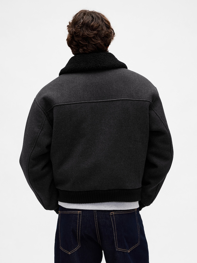 Wool-Blend Relaxed Bomber Jacket
