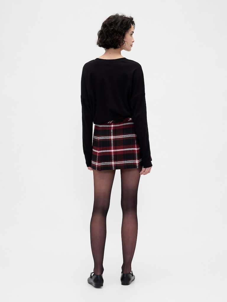 Wool-Blend Pleated Mini Skort