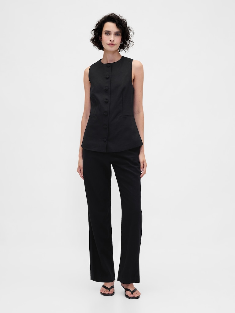 Linen-Blend Tie-Back Longline Vest