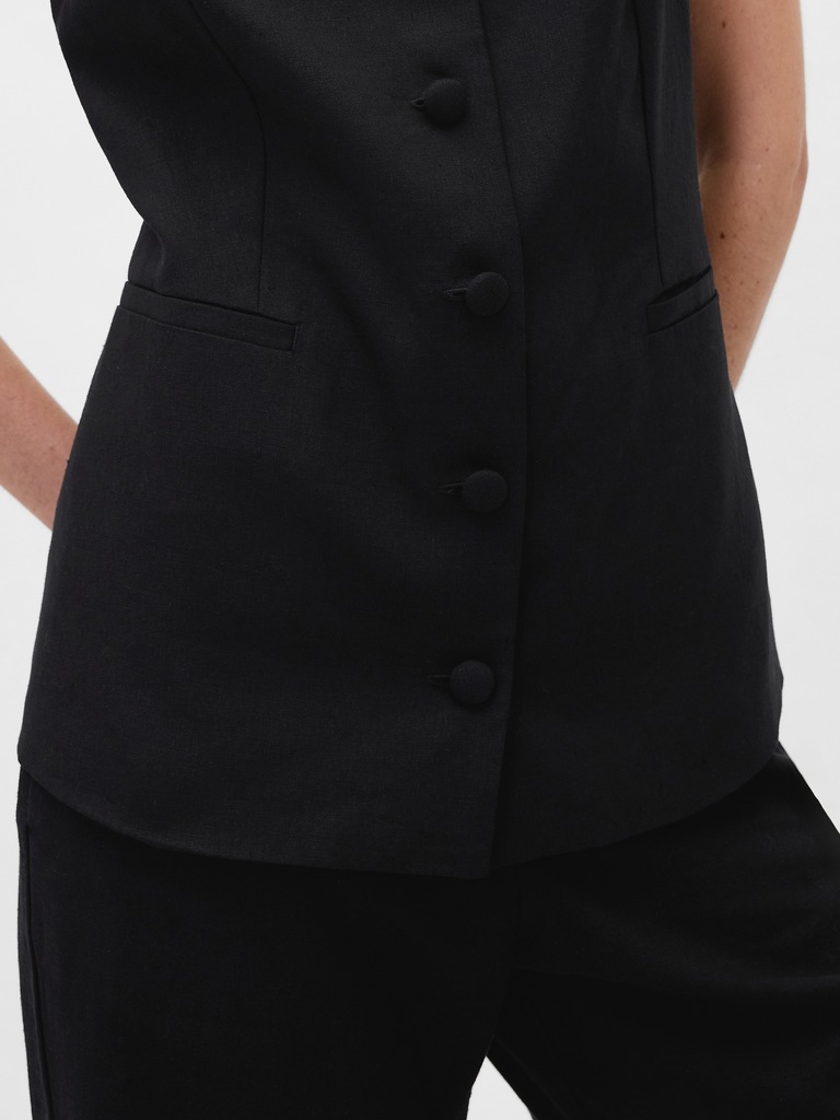 Linen-Blend Tie-Back Longline Vest