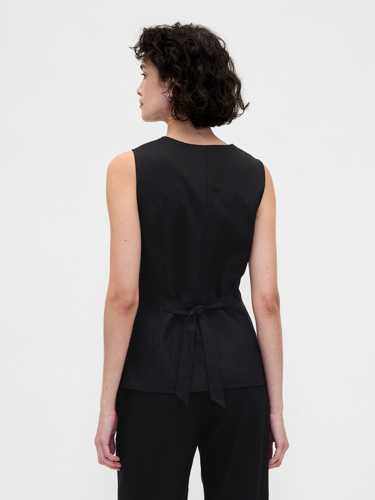 Linen-Blend Tie-Back Longline Vest