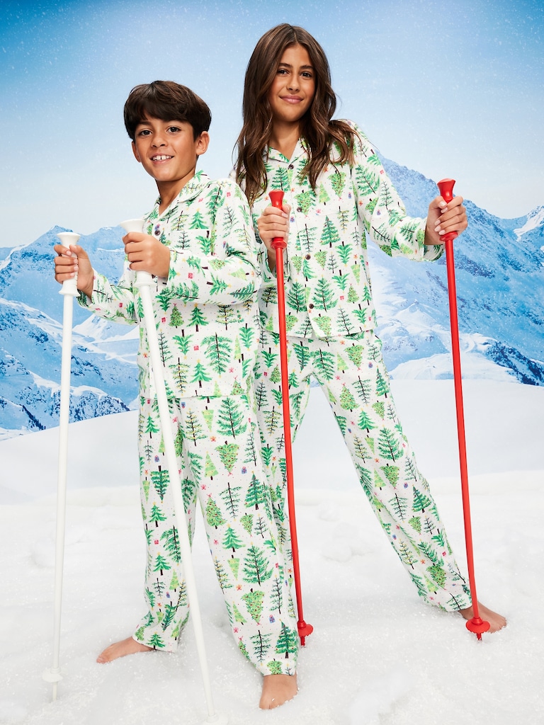 Printed Gender-Neutral Button-Front Pajama Set for Kids