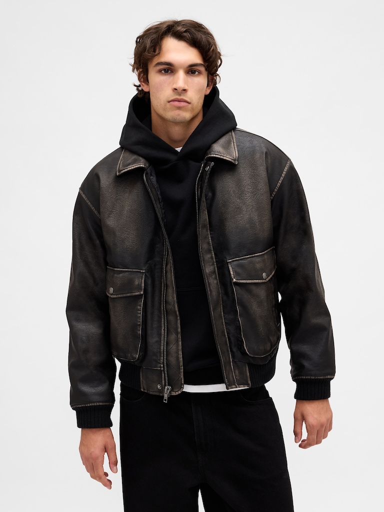 Recycled Vegan Leather Bomber Jacket