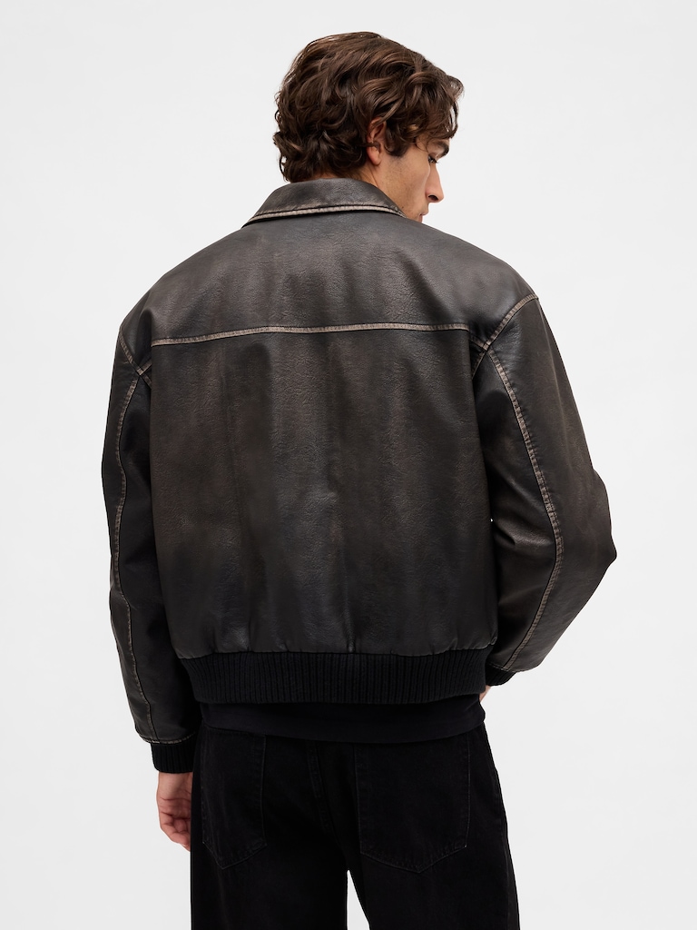 Recycled Vegan Leather Bomber Jacket