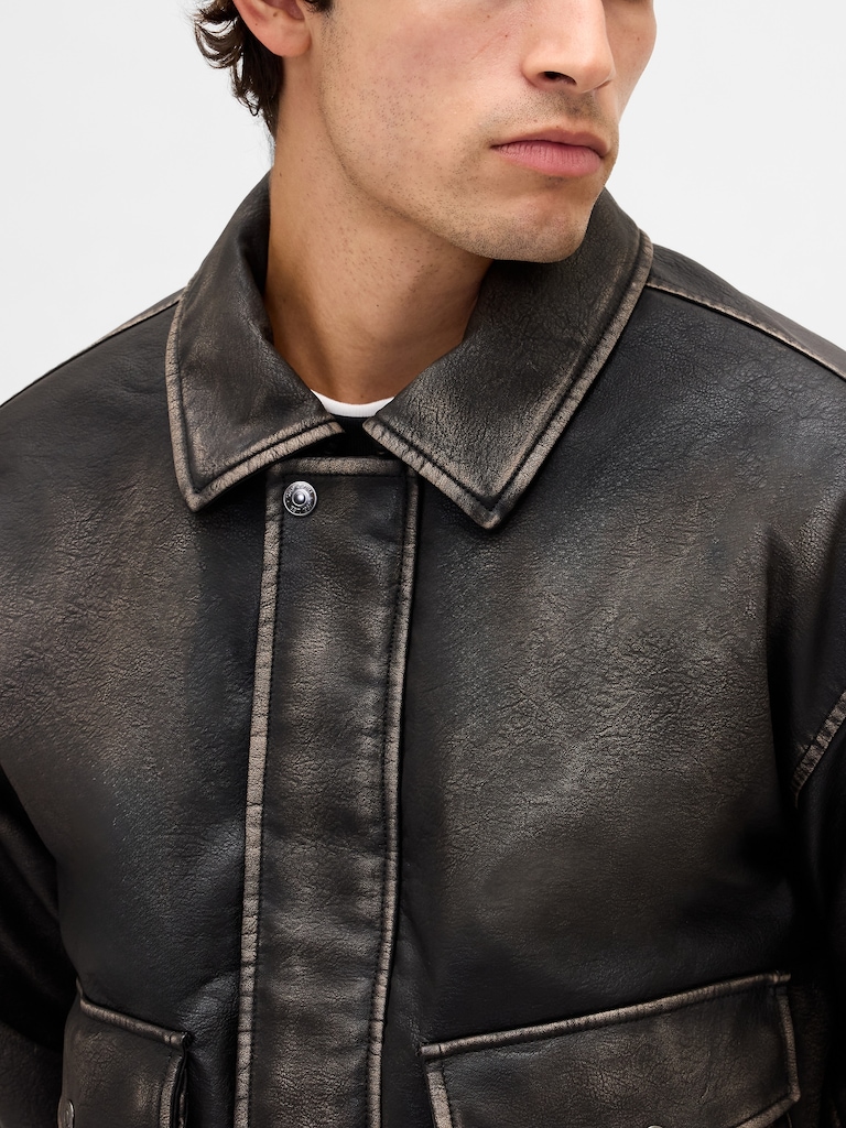 Recycled Vegan Leather Bomber Jacket