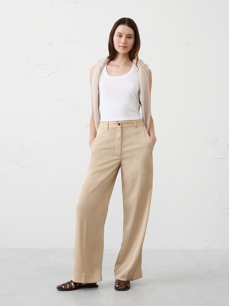 Wide-Leg High-Rise Sheen Trouser