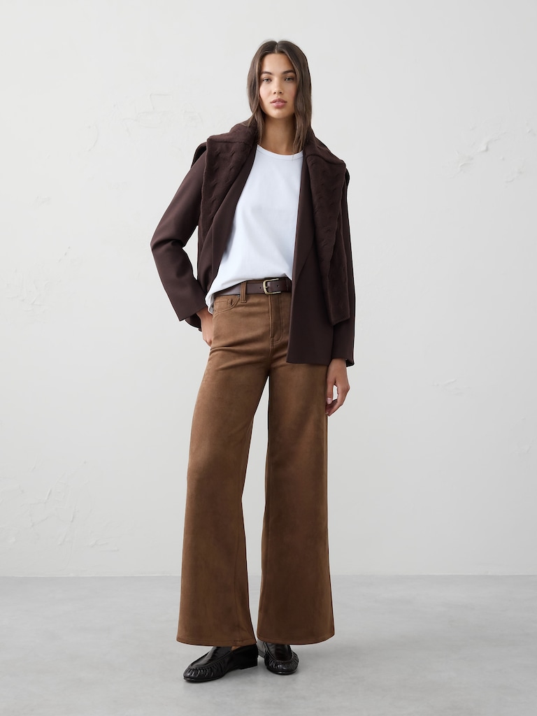 Wide-Leg High-Rise Vegan Suede Pant