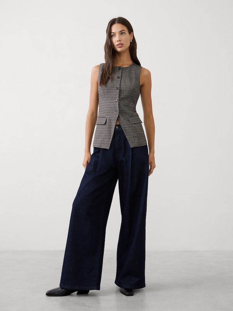 Houndstooth Long Vest