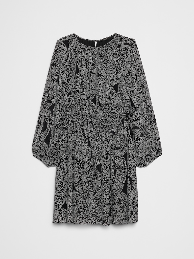 Smocked Volume-Sleeve Mini Fit-and-Flare Dress