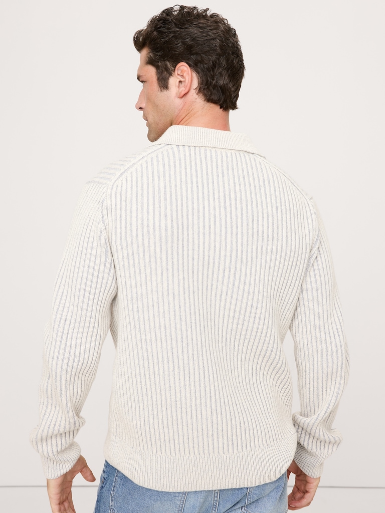 Merino-Cotton Ribbed Sweater Polo