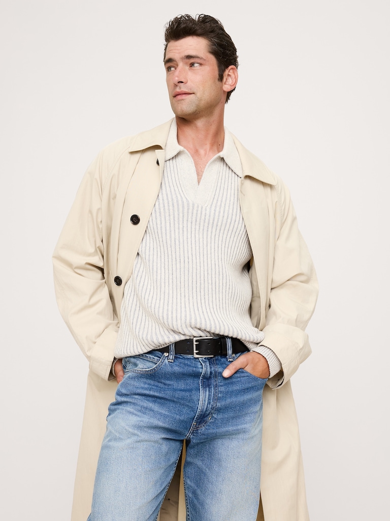 Merino-Cotton Ribbed Sweater Polo