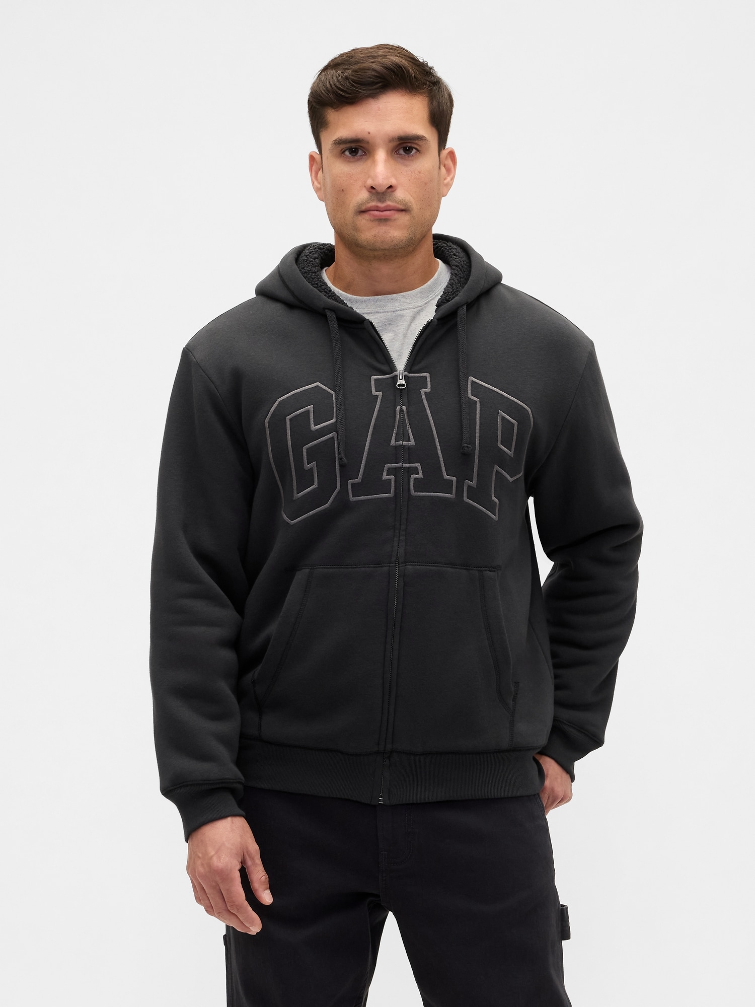 Relaxed Gap Logo Sherpa-Lined Zip Hoodie | Gap Factory