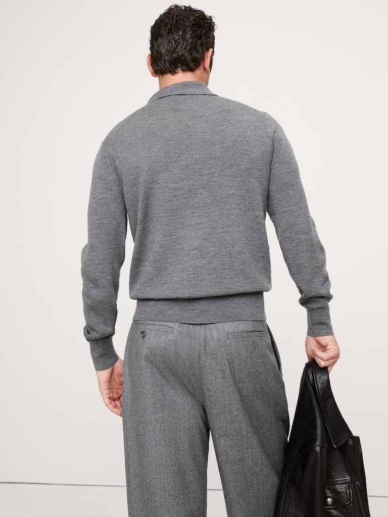 Merino Johnny-Collar Sweater Polo