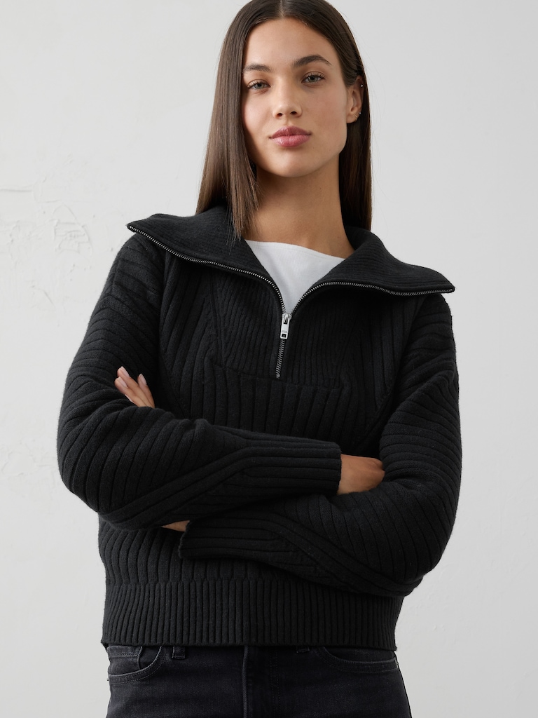 Ribbed Quarter-Zip Sweater