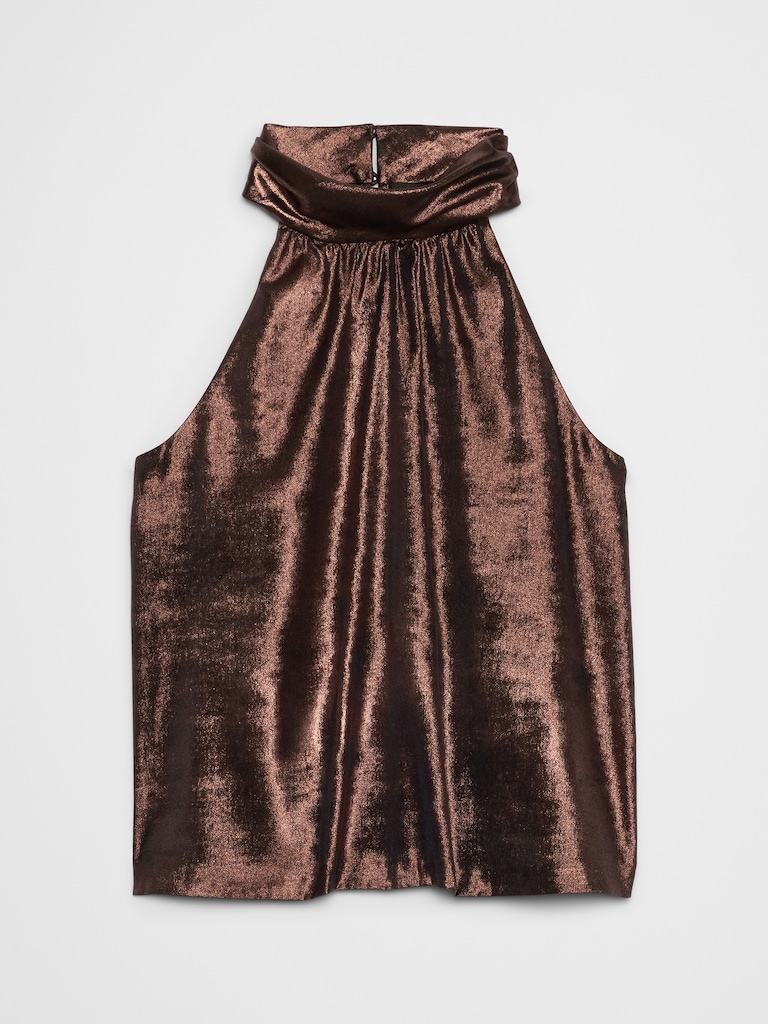 Metallic Halter Mock-Neck Top