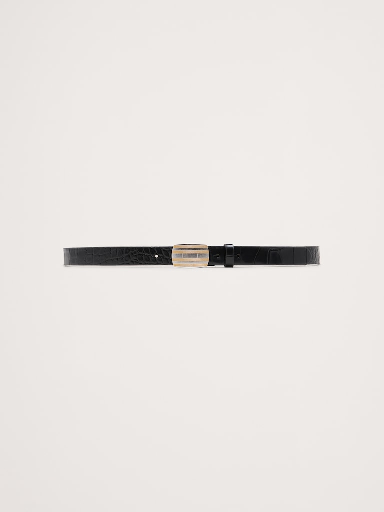 Embossed Leather Plaque-Buckle Belt