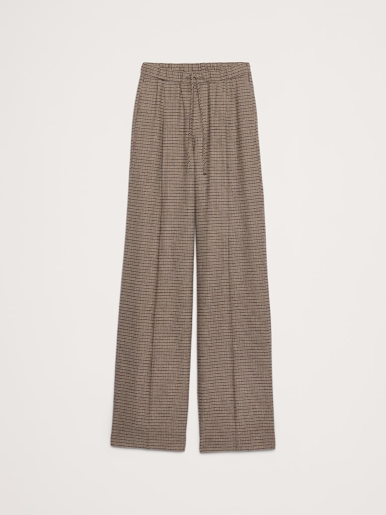 Wide-Leg Flannel Drawstring Pull-On Pant