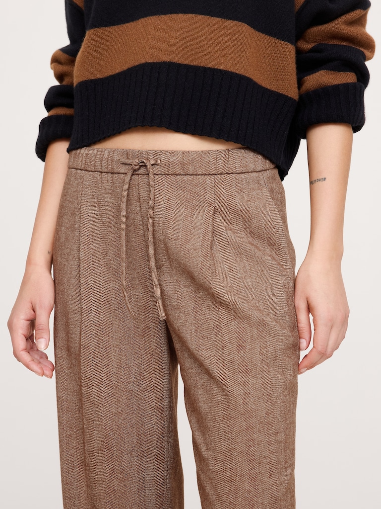 Wide-Leg Flannel Drawstring Pull-On Pant