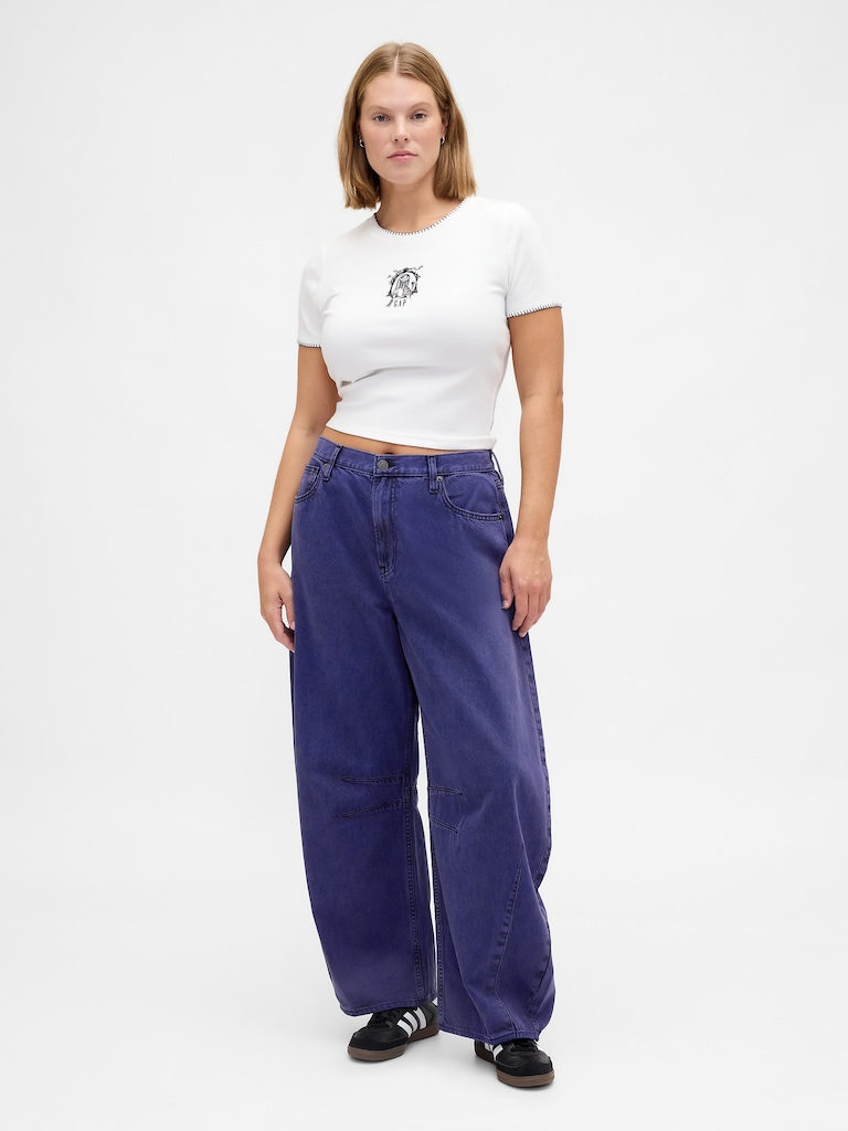 Gap × Disney Tim Burton’s The Nightmare Before Christmas Mid Rise UltraSoft Barrel Jeans