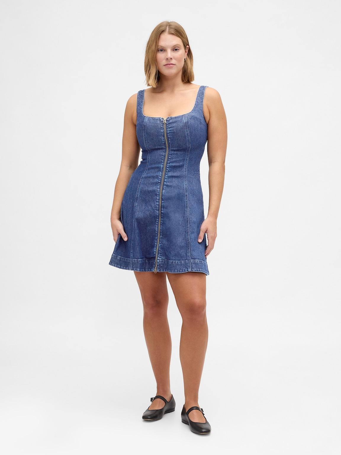 Denim Zip-Front Mini Dress