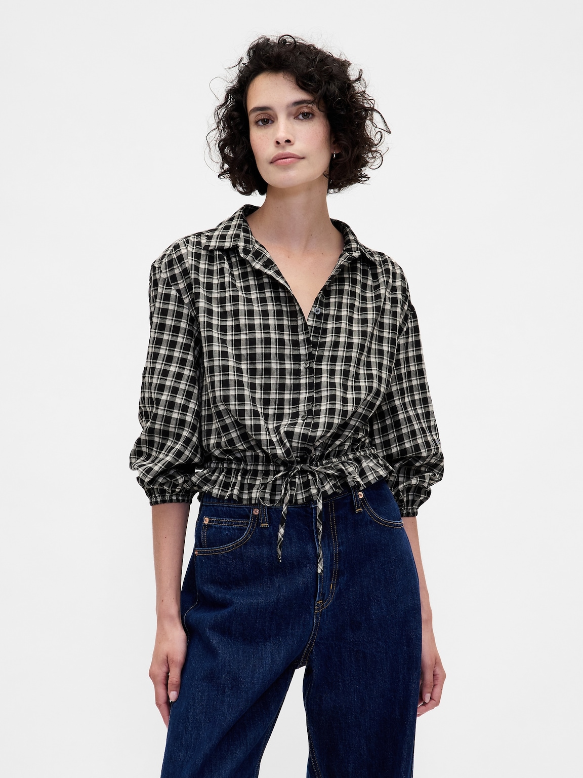 Plaid Tie-Waist Top