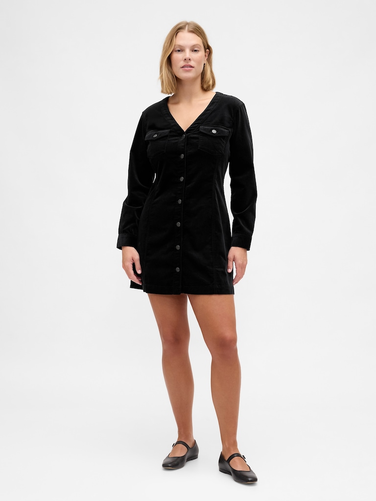 Velvet V-Neck Pocket Mini Dress