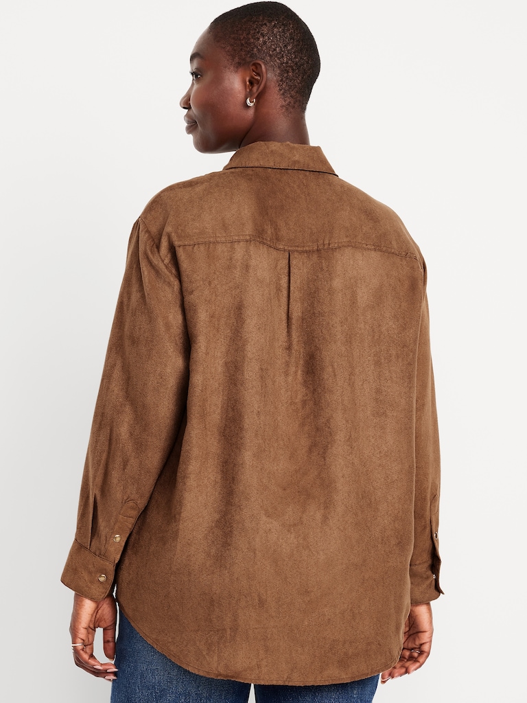 Button-Down Faux-Suede Boyfriend Shirt