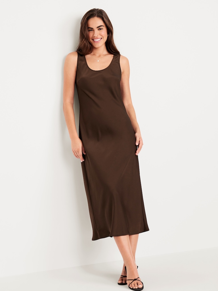 Sleeveless Satin Midi Dress