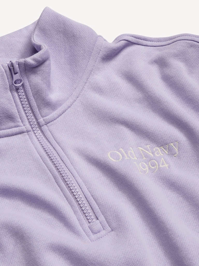 Oversized Logo-Graphic Cropped Half-Zip Pullover