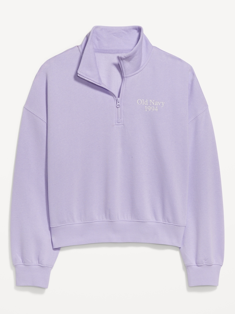 Oversized Logo-Graphic Cropped Half-Zip Pullover