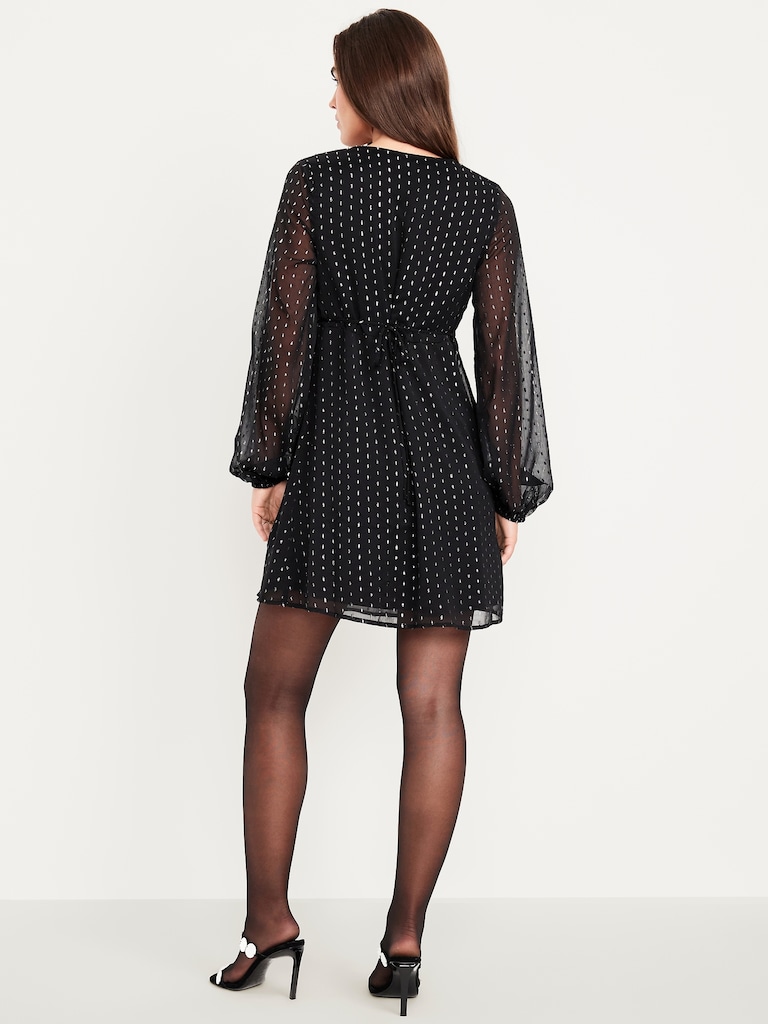 V-Neck Swiss Dot Mini Dress