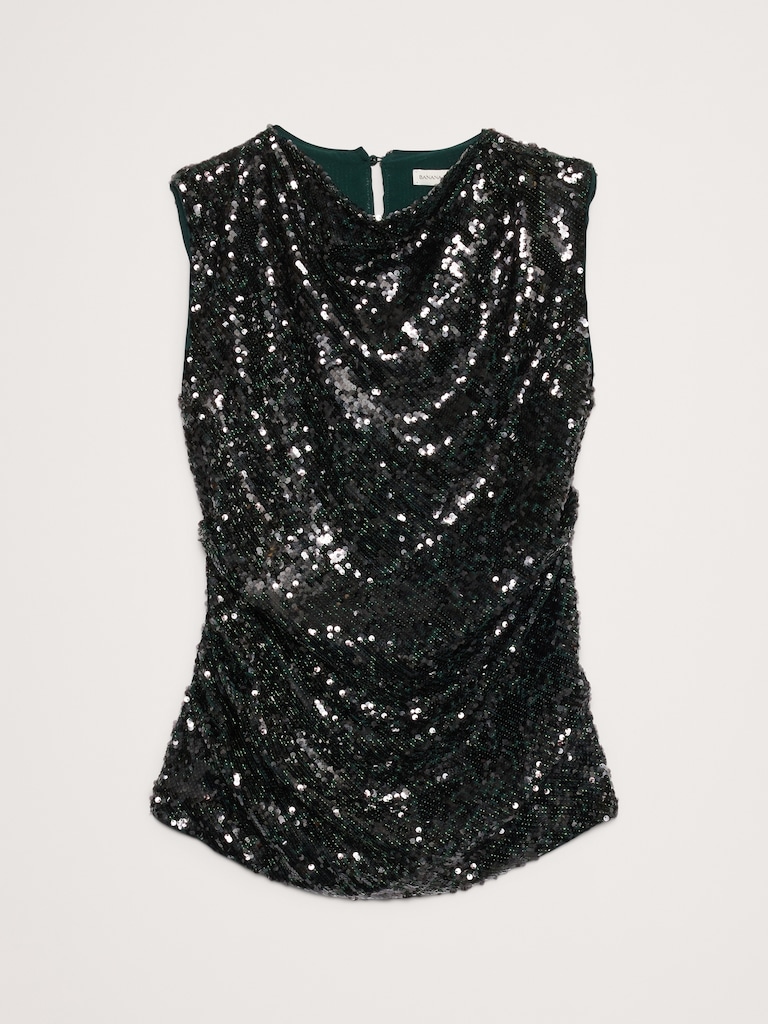 Bias-Cut Draped Sequin Top