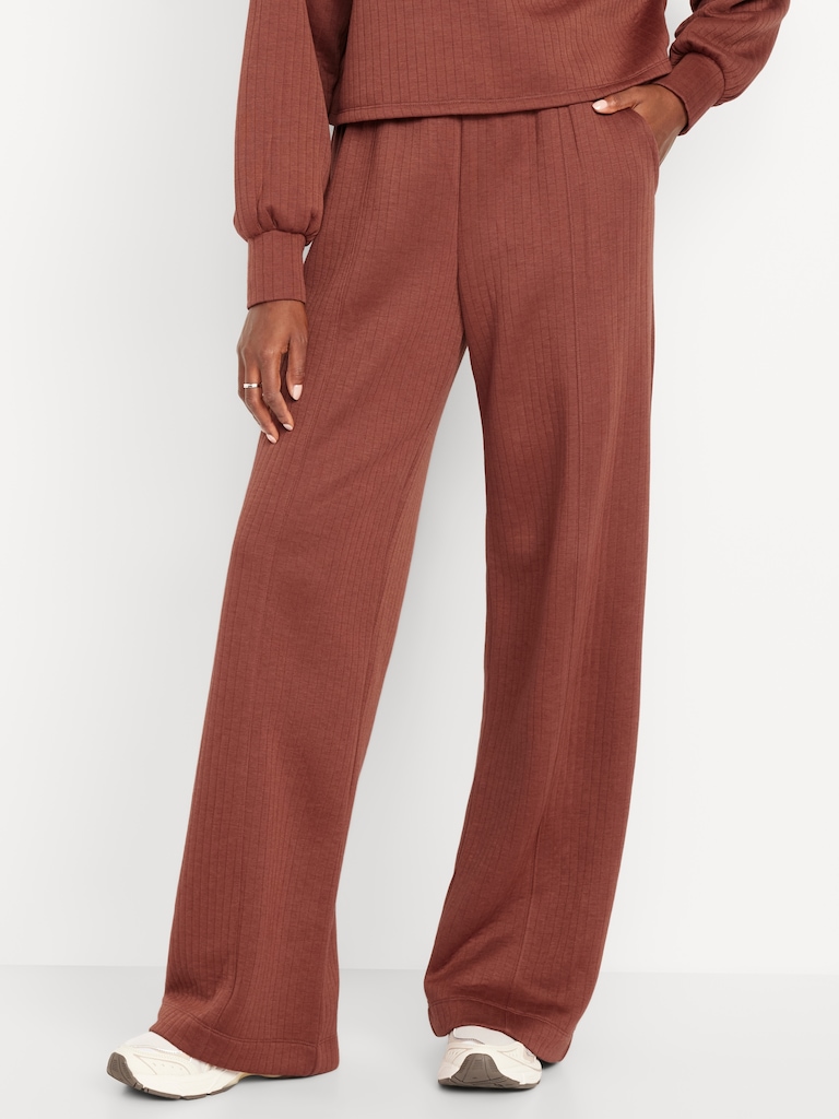 High-Waisted Bounce Fleece Quilted Wide-Leg Sweatpants