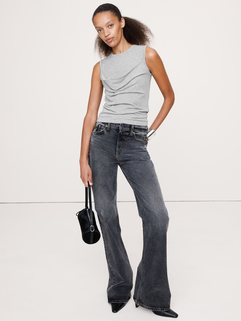 Sheer Lyocell-Wool Drape Top