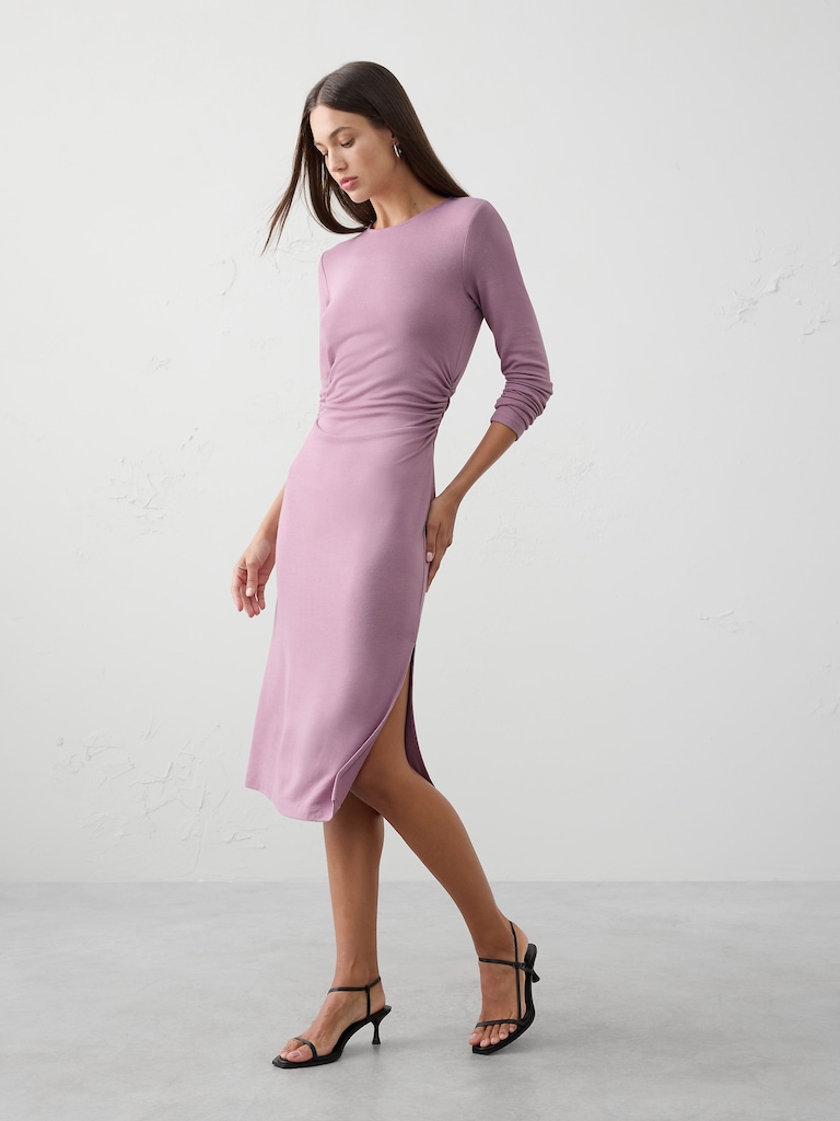 Soft Luxe Shirred-Side Midi Dress