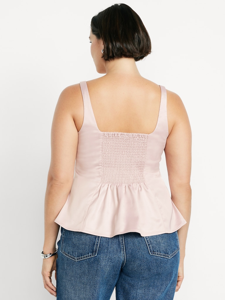 Square-Neck Satin Peplum Top