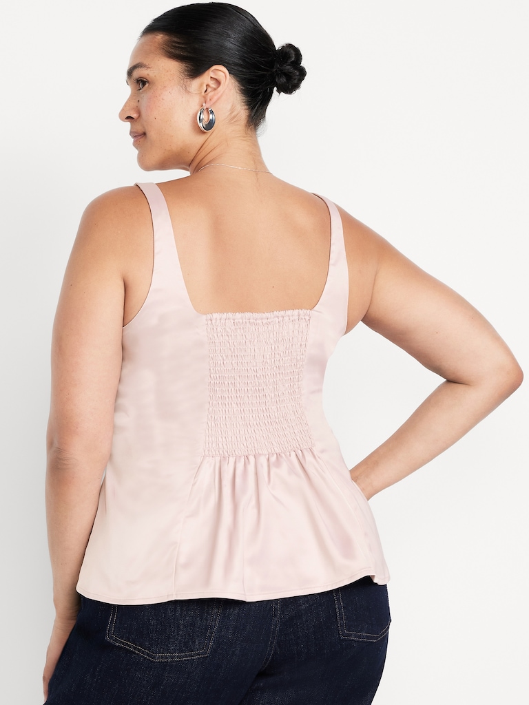 Square-Neck Satin Peplum Top