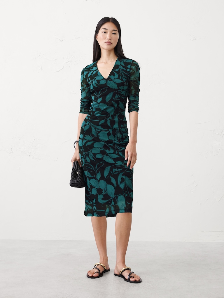 Mesh Below-Knee Dress