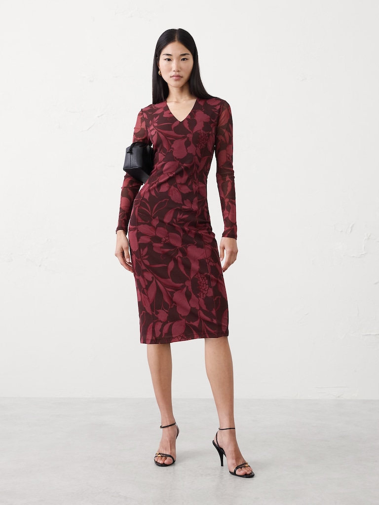 Mesh Below-Knee Dress