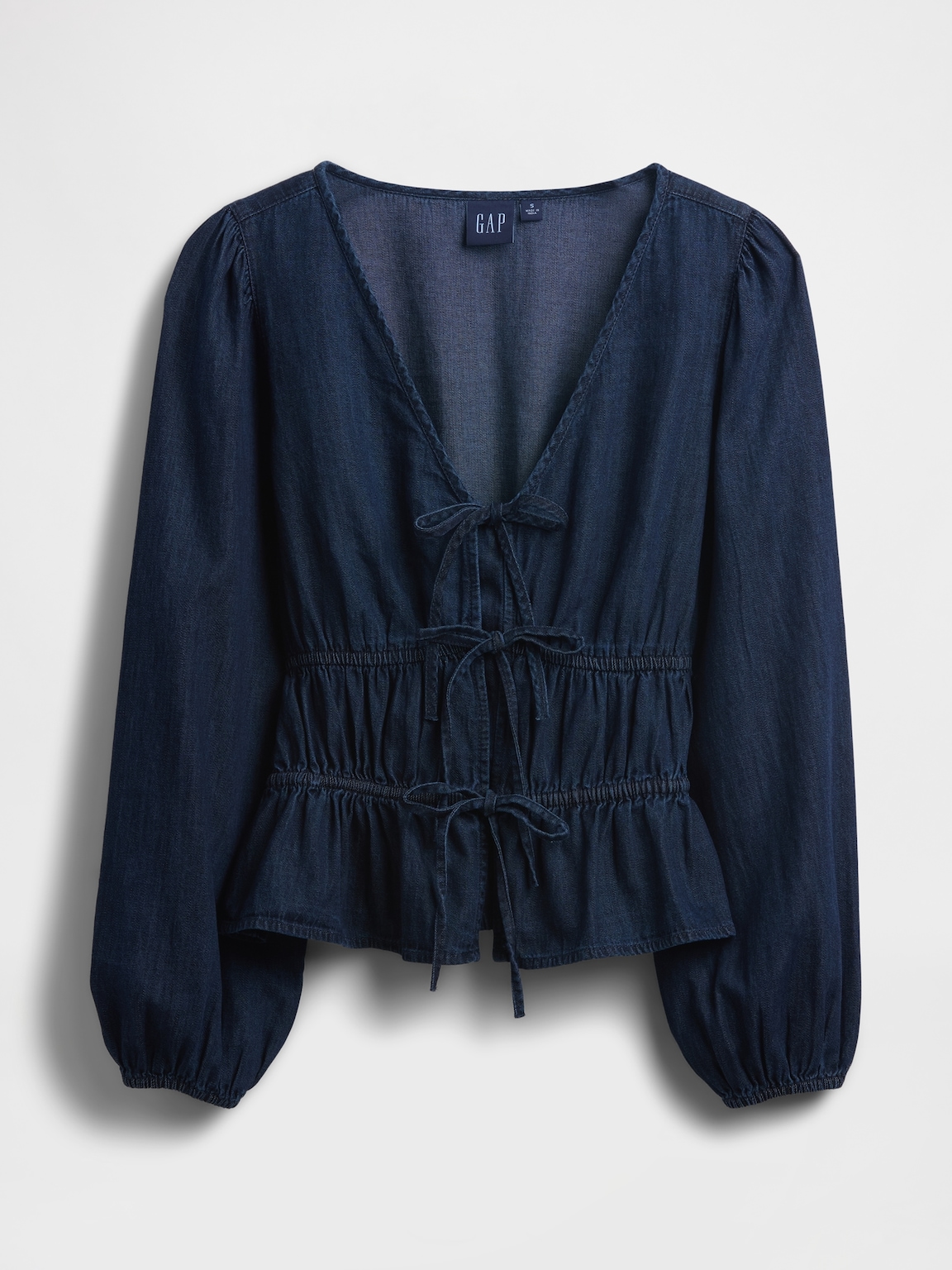 Denim Tie-Front Crop Shirt